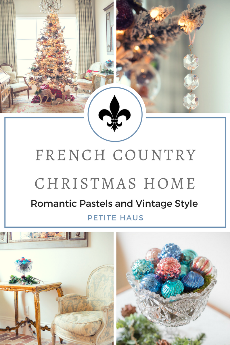 French country Christmas decor with romantic pastels and antique/vintage style 