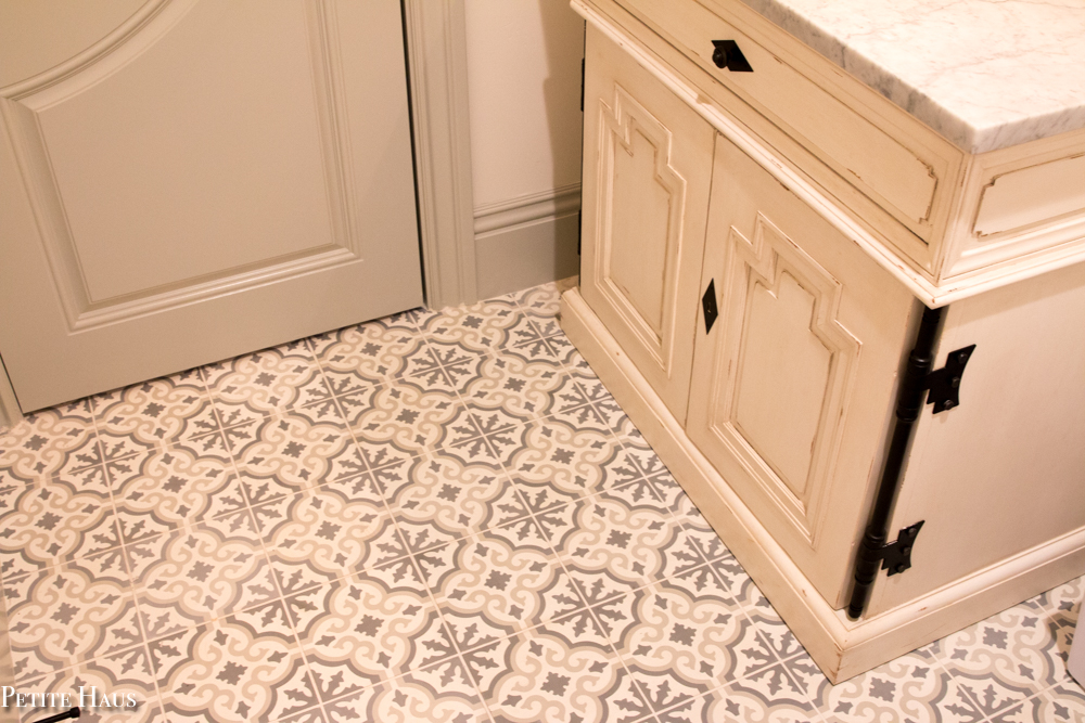 Farmhouse Bathroom with Patterned Encaustic Cement Tile
