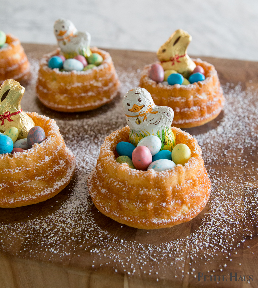 mini Easter basket cake. mini Easter nest cake. Cake is a French almond yogurt cake