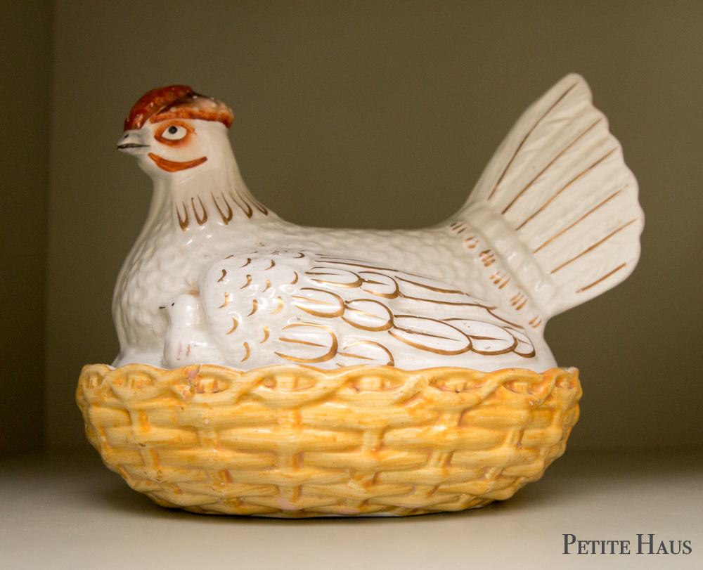 antique staffordshire hen on nest