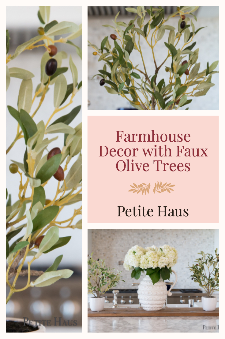 Farmhouse Decor with Faux Olive Tree Topiaries