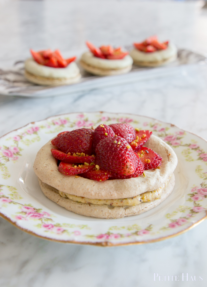 French Strawberry Pistachio Macaron Cake