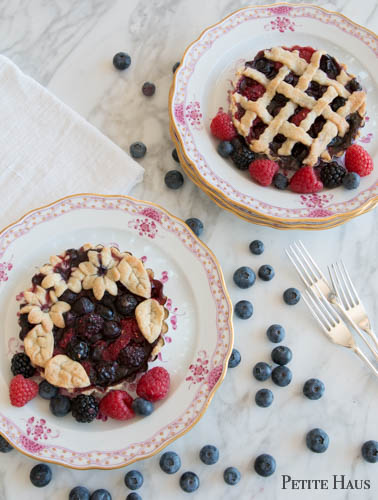 mini triple berry pie recipe with fresh blackberries, raspberries and blueberries