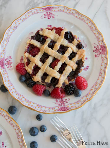 mini triple berry pie recipe with fresh blackberries, raspberries and blueberries