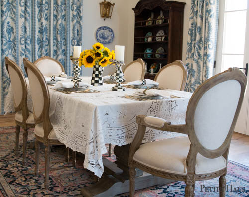 black and white table with sunflowers