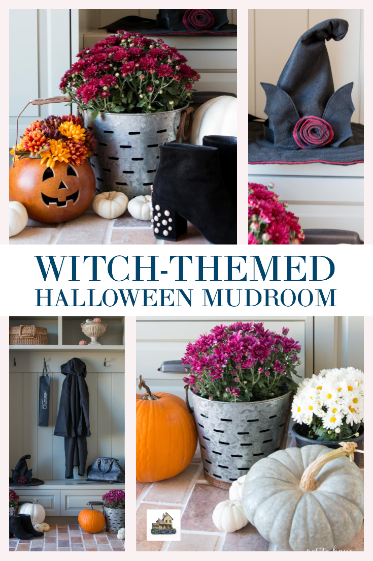 witch themed halloween mudroom decorating idea