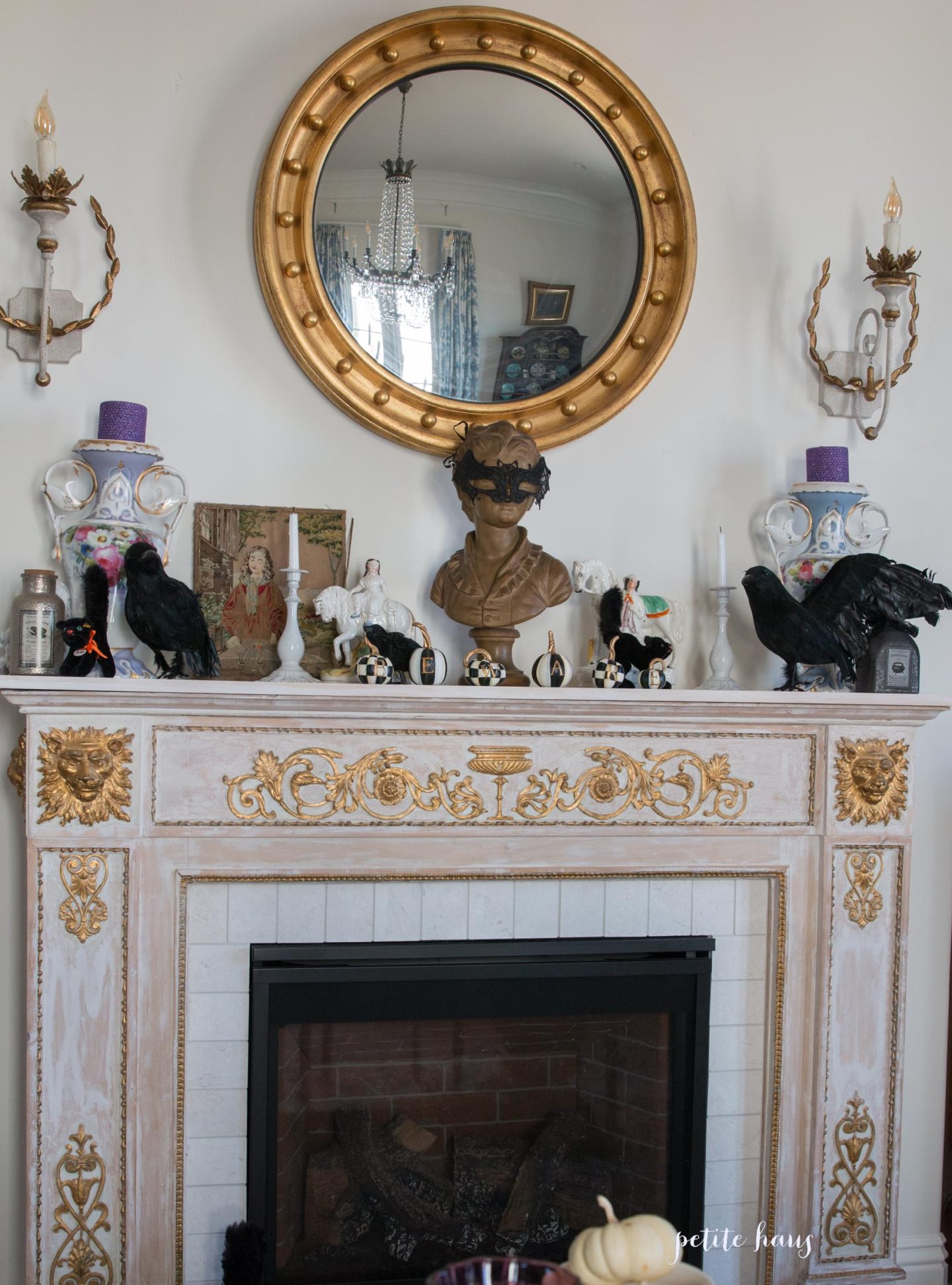 elegant Halloween mantel