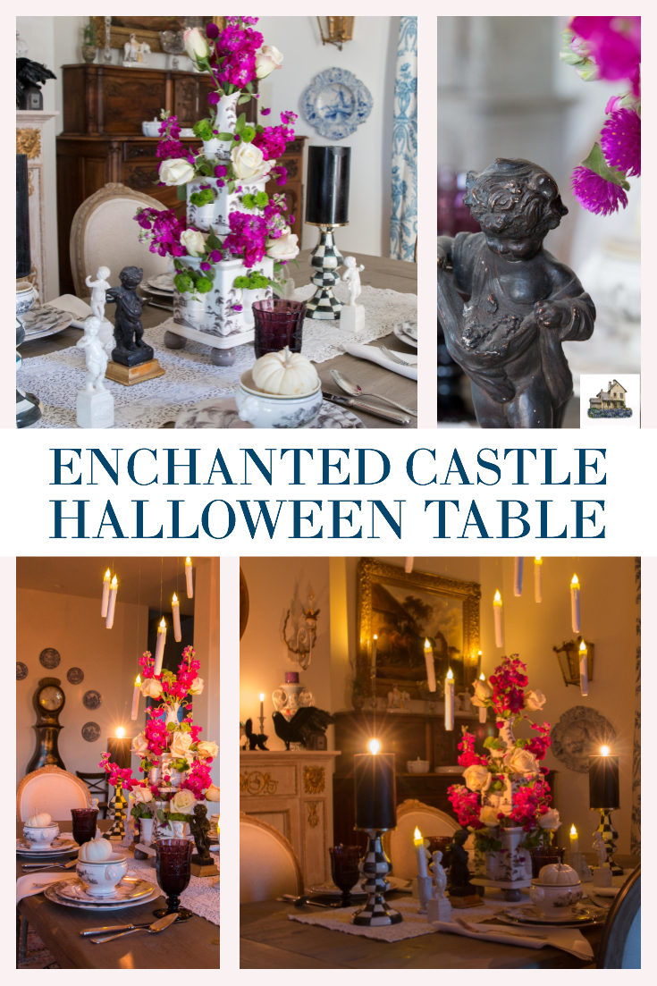 enchanted castle halloween table with floating candles