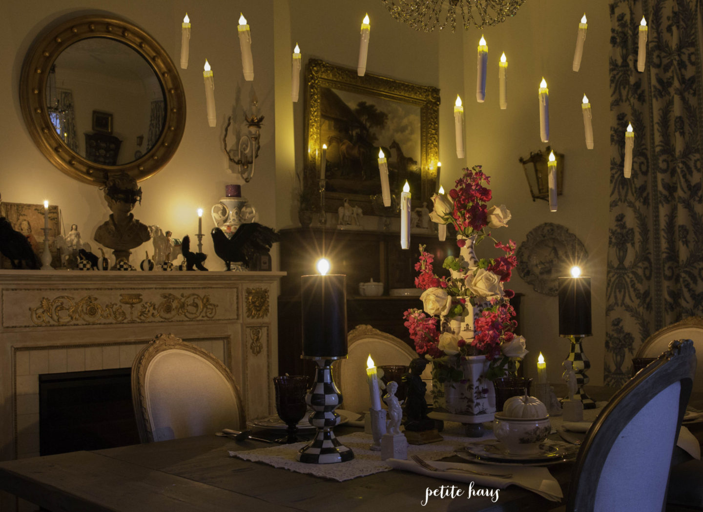 Harry Potter inspired Halloween table with floating candles