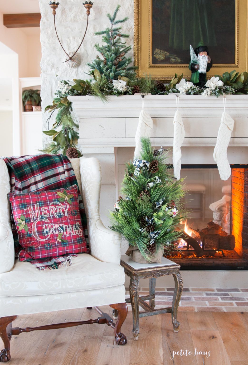 Green and White Christmas Fireplace Mantel - Petite Haus