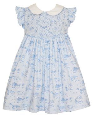Petit Bebe Knits Baby / Toddler Girls Blue Stripe Knit Smocked Dress with Collar main image 0