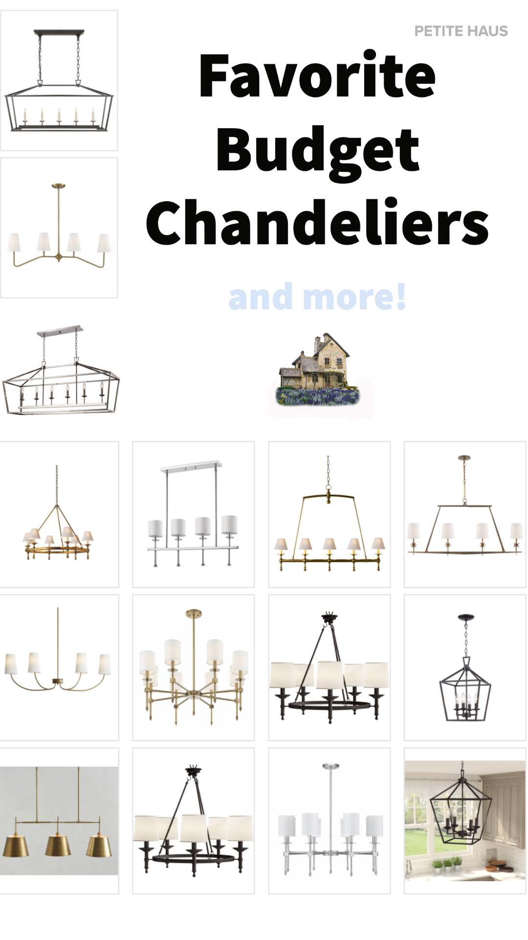 Budget lighting chandeliers modern farmhouse transitional style - copycat and dupes also found for E.F. Chapman, Visual Comfort, Darlana.
