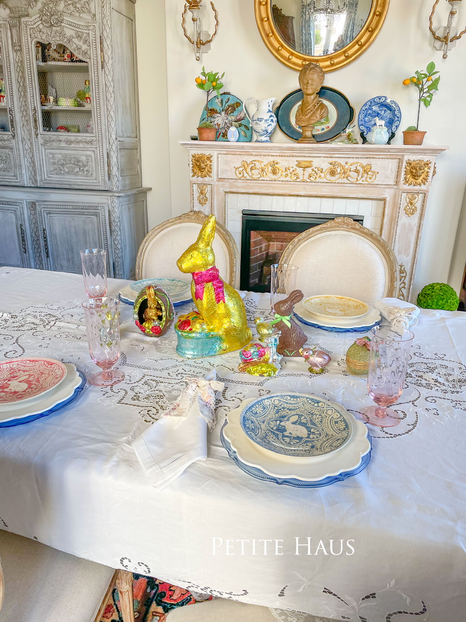 Faux Easter chocolate candy centerpiece for the table, Grandmillennial style 